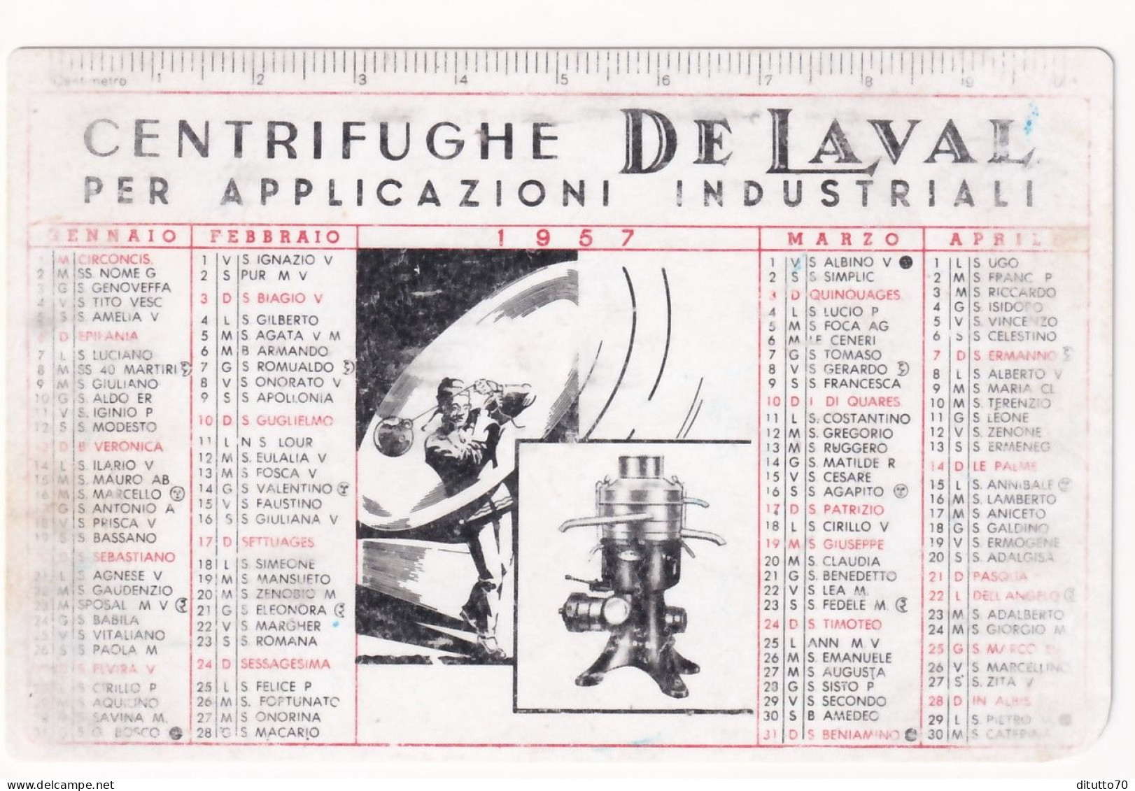 Calendarietto - Centrifuche De Laval - Anno 1957 - Petit Format : 1941-60