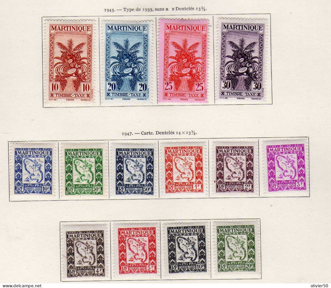 Martinique -  (1943-47)  - Timbres-Taxe - Palmier - Carte - Neufs*  - MLH - Timbres-taxe