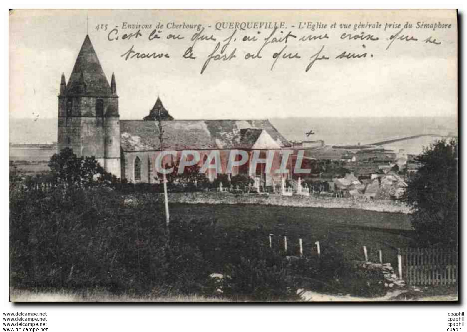 CPA Querqueville L&#39Eglise Et Vue Generale Prise Du Semaphore Environs De Cherbourg - Equeurdreville