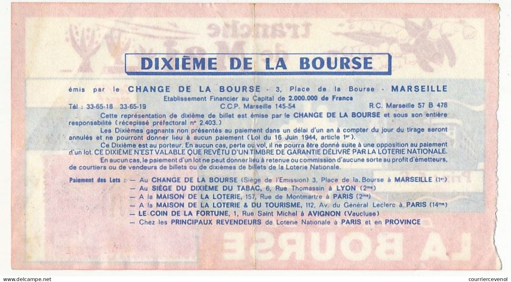 FRANCE - Loterie Nationale - Tranche De Mai - Marseille Capitale De La Chance - 1/10ème De La Bourse 1971 - Lottery Tickets