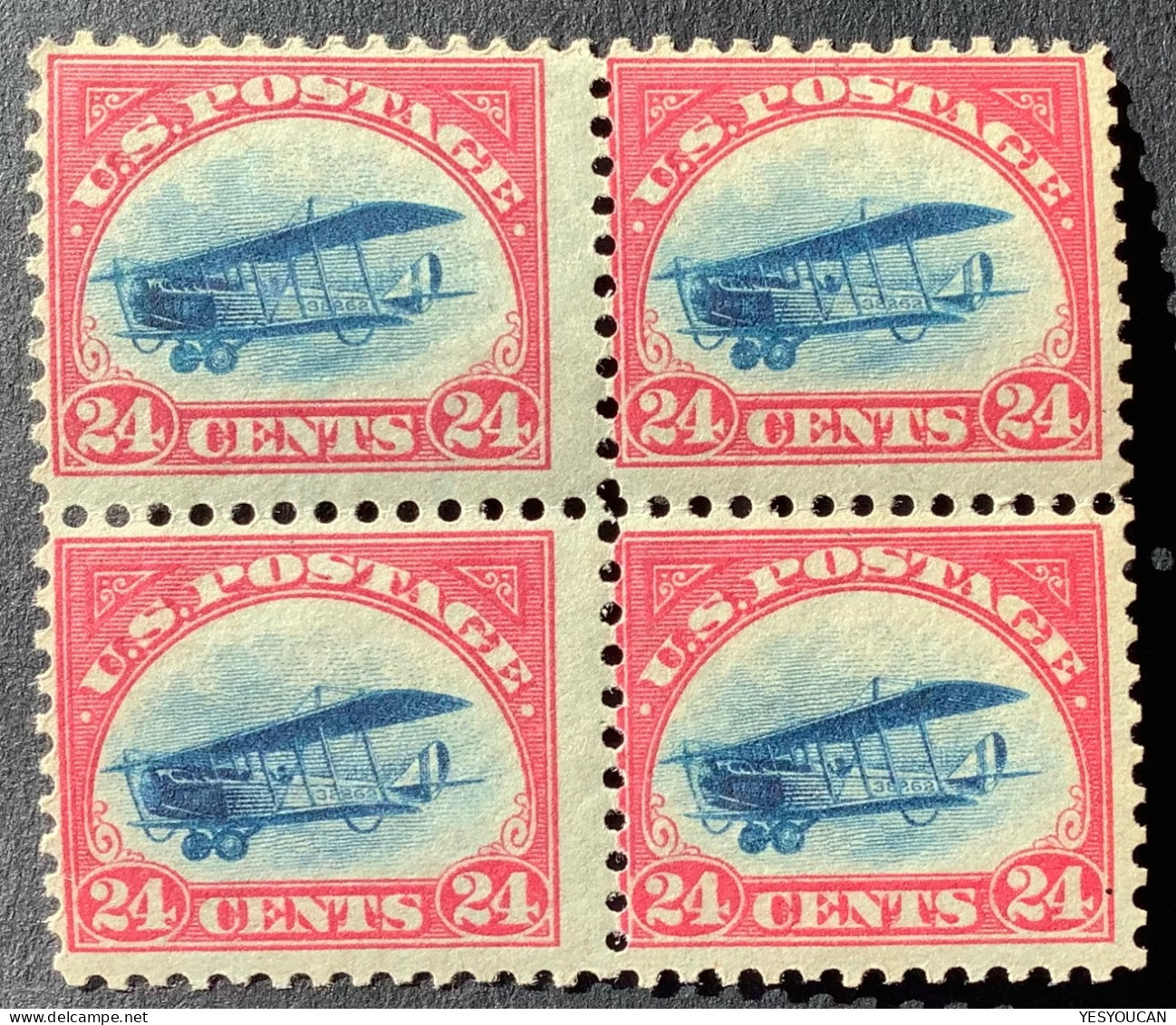 US Sc.C3 (Yv.780€) MNH** 1913 Air Post Stamp 24c Curtiss Jenny Fresh Block Of Four ! (USA TB Neuf Sans Charniére - 1b. 1918-1940 Nuovi