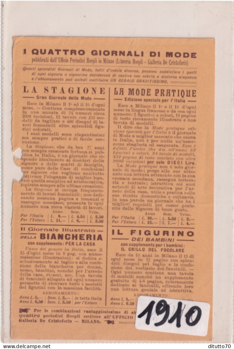 Calendarietto - I Quattro Giornali Di Mode - Anno 1910 - Big : 1901-20