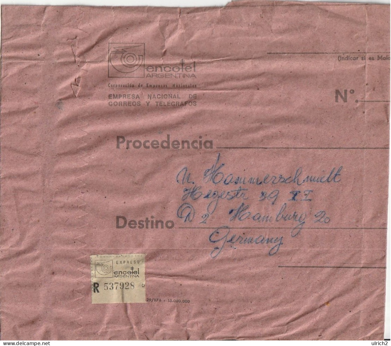 Argentina - Express Registered - Encotel - To Germany - 1975 (67134) - Brieven En Documenten