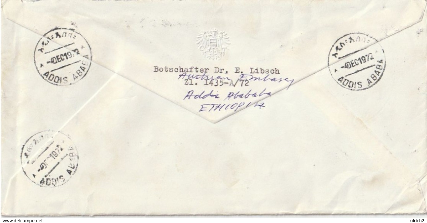 Äthiopien Ethiopia - Airmail Registered Letter - Austrian Embassy - To Germany - 1972 (67141) - Ethiopie