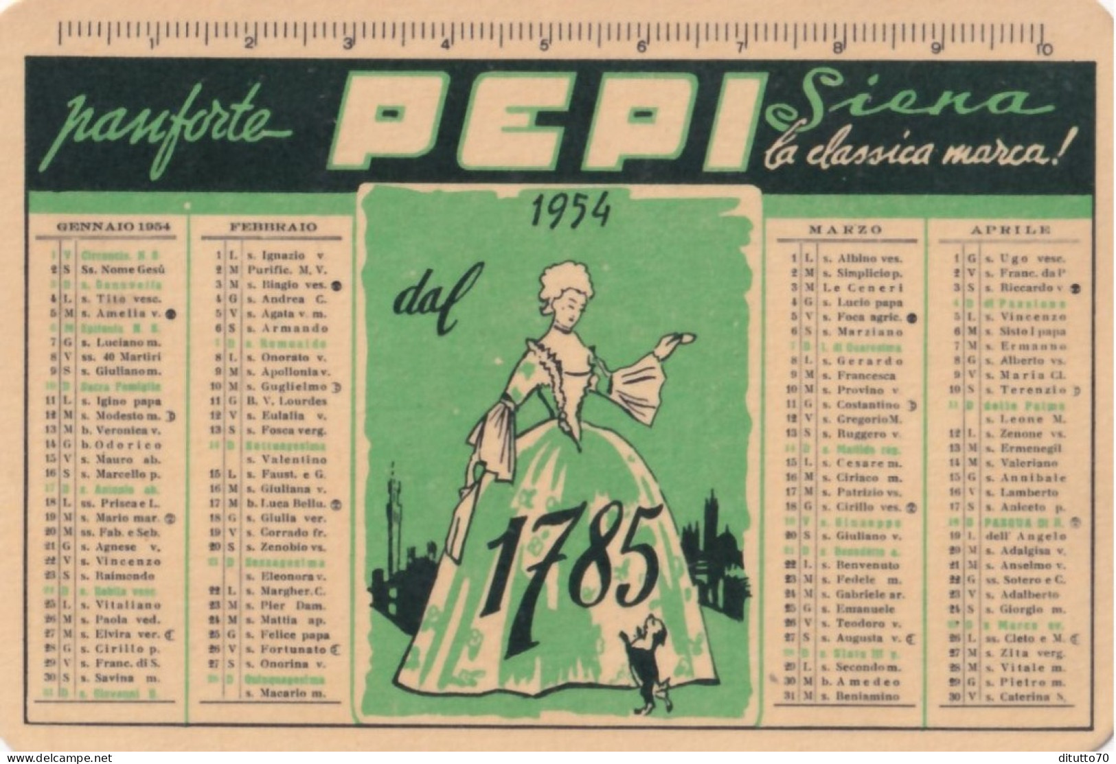 Calendarietto - Pepi - Siena - Anno 1954 - Formato Grande : 1941-60