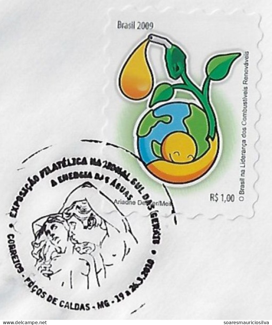 Brazil 2010 Cover Commemorative Cancel National Philatelic Exhibition Poços De Caldas Marble Sculpture Fountain Of Love - Covers & Documents