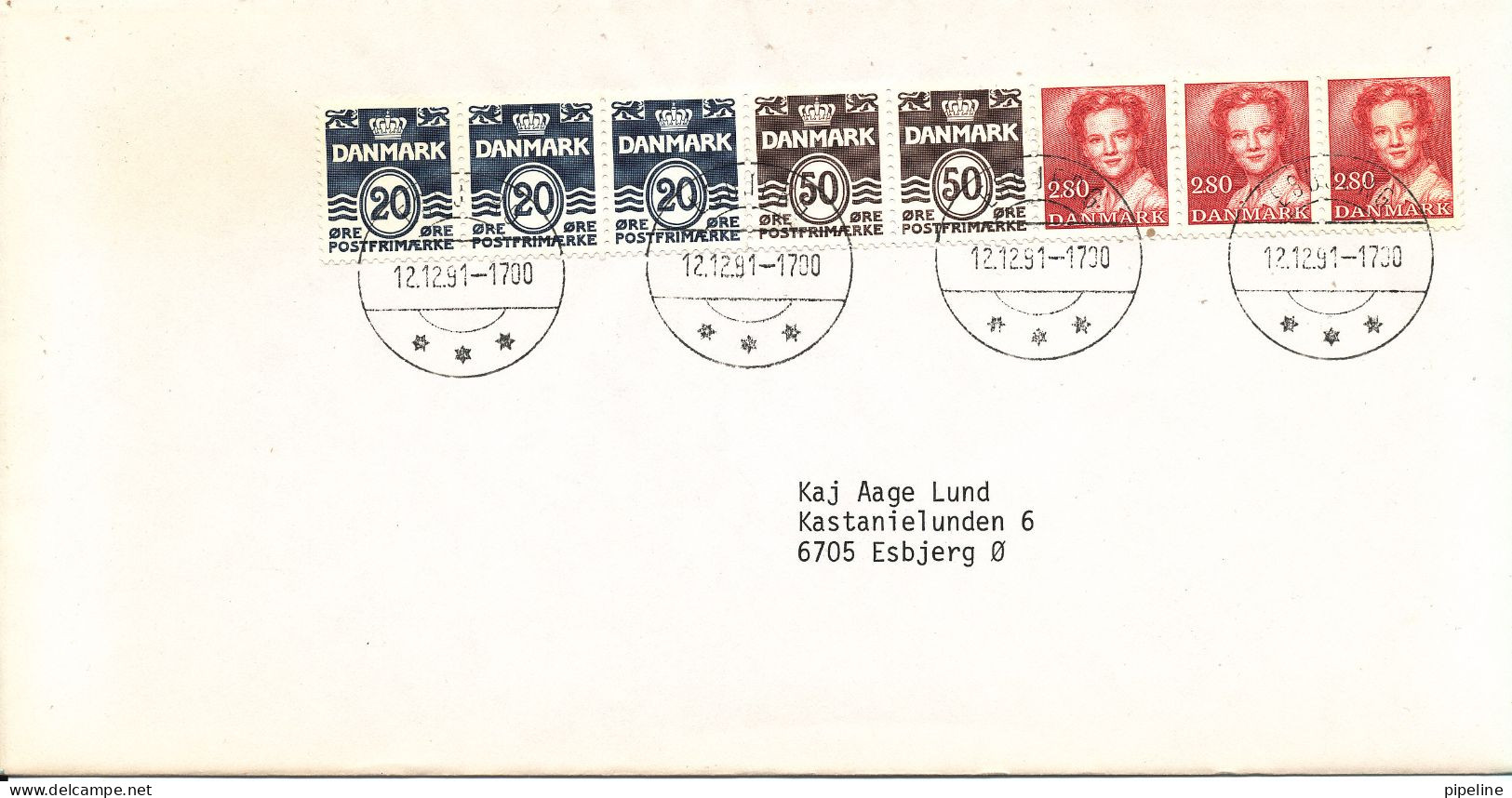 Denmark Cover With 8 Stripe From Booklet Esbjerg 12-12-1991 - Lettres & Documents
