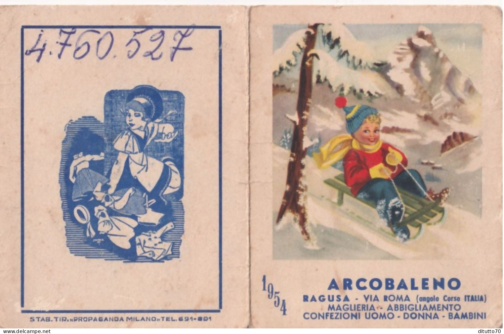 Calendarietto - Arcobaleno - Maglierie - Abbigliamento - Roma -  Anno 1954 - Petit Format : 1941-60