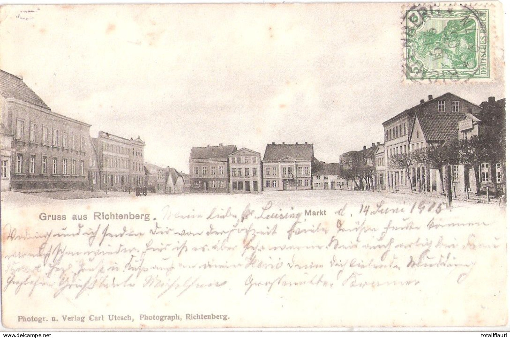 RICHTENBERG Markt Geschäfte Paul Müller Ludwig Bartels Hotel Zur Sonne Gelaufen 15.6.1905 Gebrauchsspuren Marke Vorn - Barth