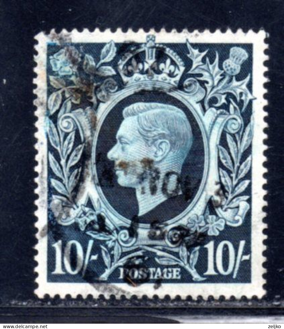 UK, GB, Great Britain, Used, 1939, Michel 214, King George VI, 10 Sh - Usati