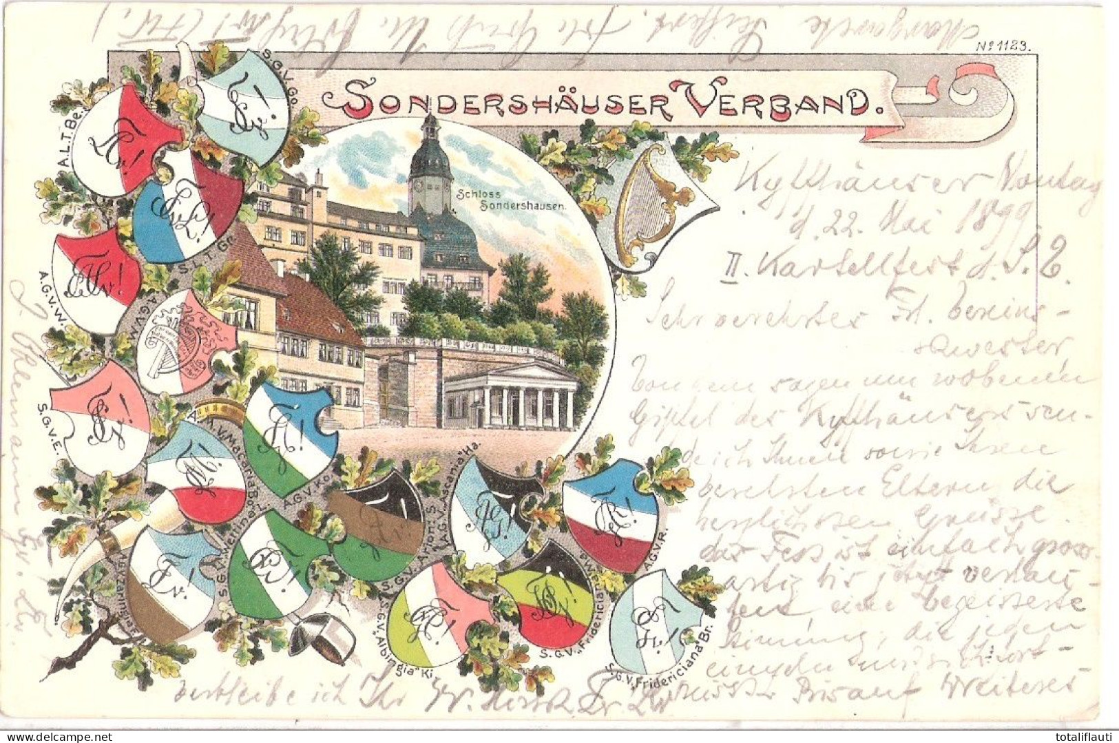 Studentica Sonderhäusener Verband Schloß SONDERSHAUSEN Color Litho 22.5.1899 Gelaufen - Sondershausen