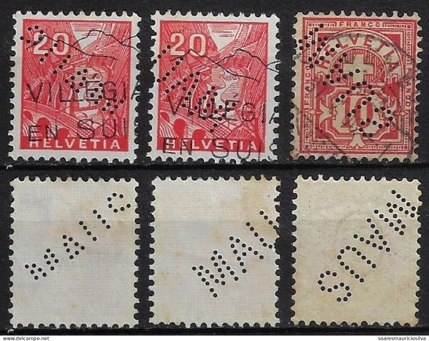 Switzerland 1902/1953 3 Stamp With Perfin MAUS By Maus Frères Department Stores From Geneve And Bienne Lochung Perfore - Gezähnt (perforiert)