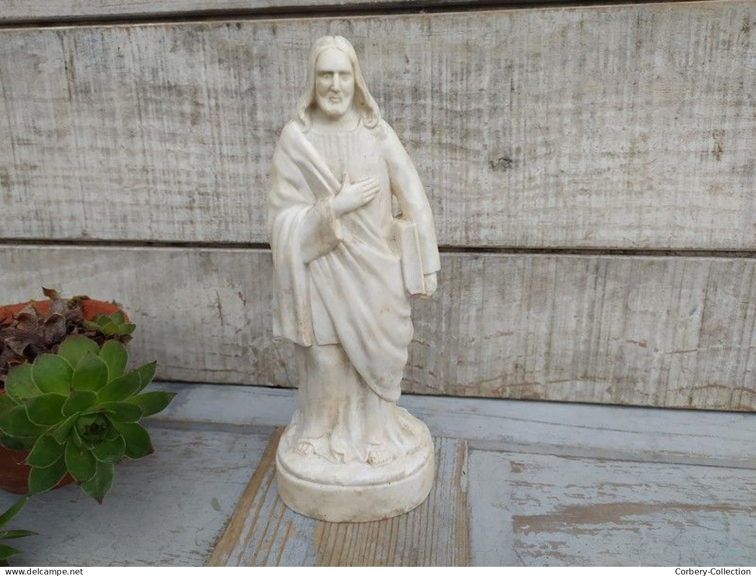 Ancienne Statue Christ Jésus Saint Porcelaine Blanche En Biscuit Religieux - Arte Religioso