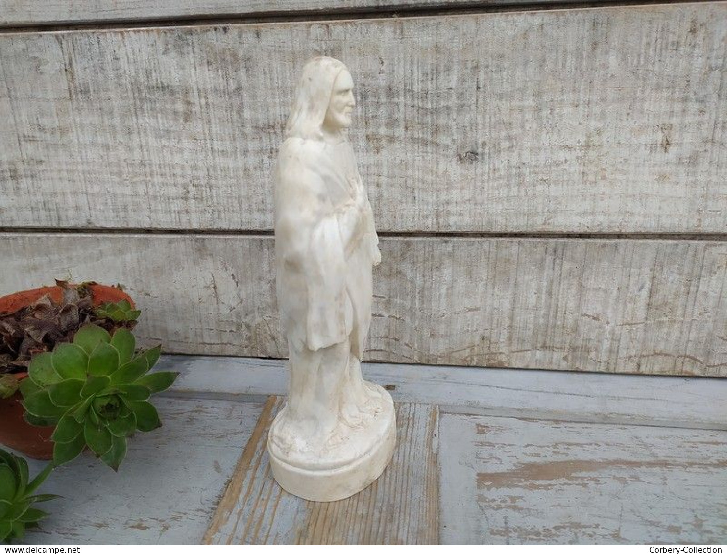 Ancienne Statue Christ Jésus Saint Porcelaine Blanche En Biscuit Religieux - Religious Art