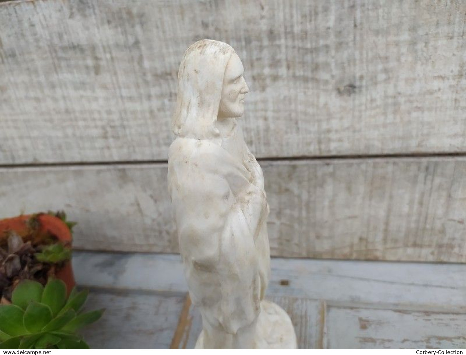 Ancienne Statue Christ Jésus Saint Porcelaine Blanche en Biscuit Religieux