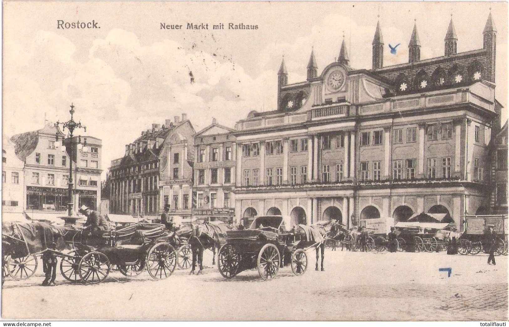 ROSTOCK Markt Droschken Vor Rathaus Lieferwagen Genossenschafts Molkerei BÜTZOW 5.11.1918 Als Feldpost Formationsstempel - Bützow