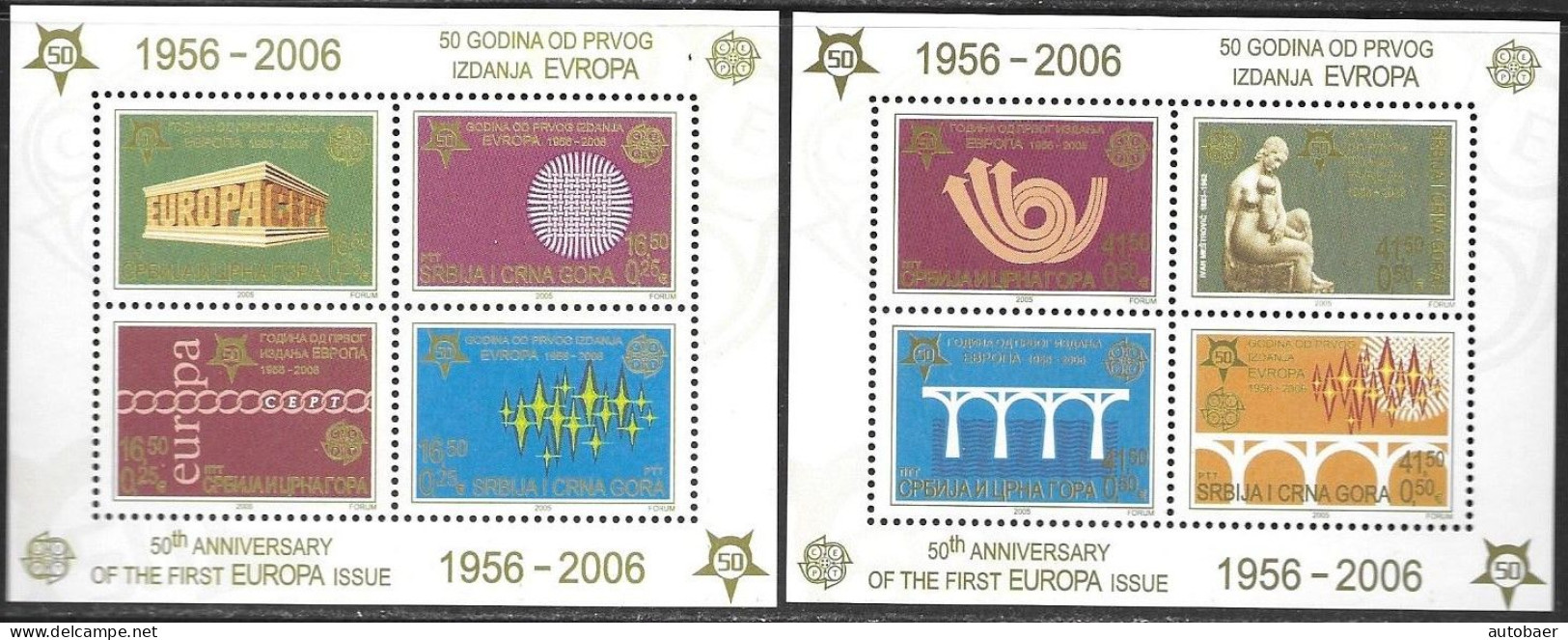 Serbia Yugoslavia 2005 2006 50 Years Europa Cept Stamps Mi.no. Bl. 59-60 (3257-64) MNH ** Postfrisch Neuf - 2005