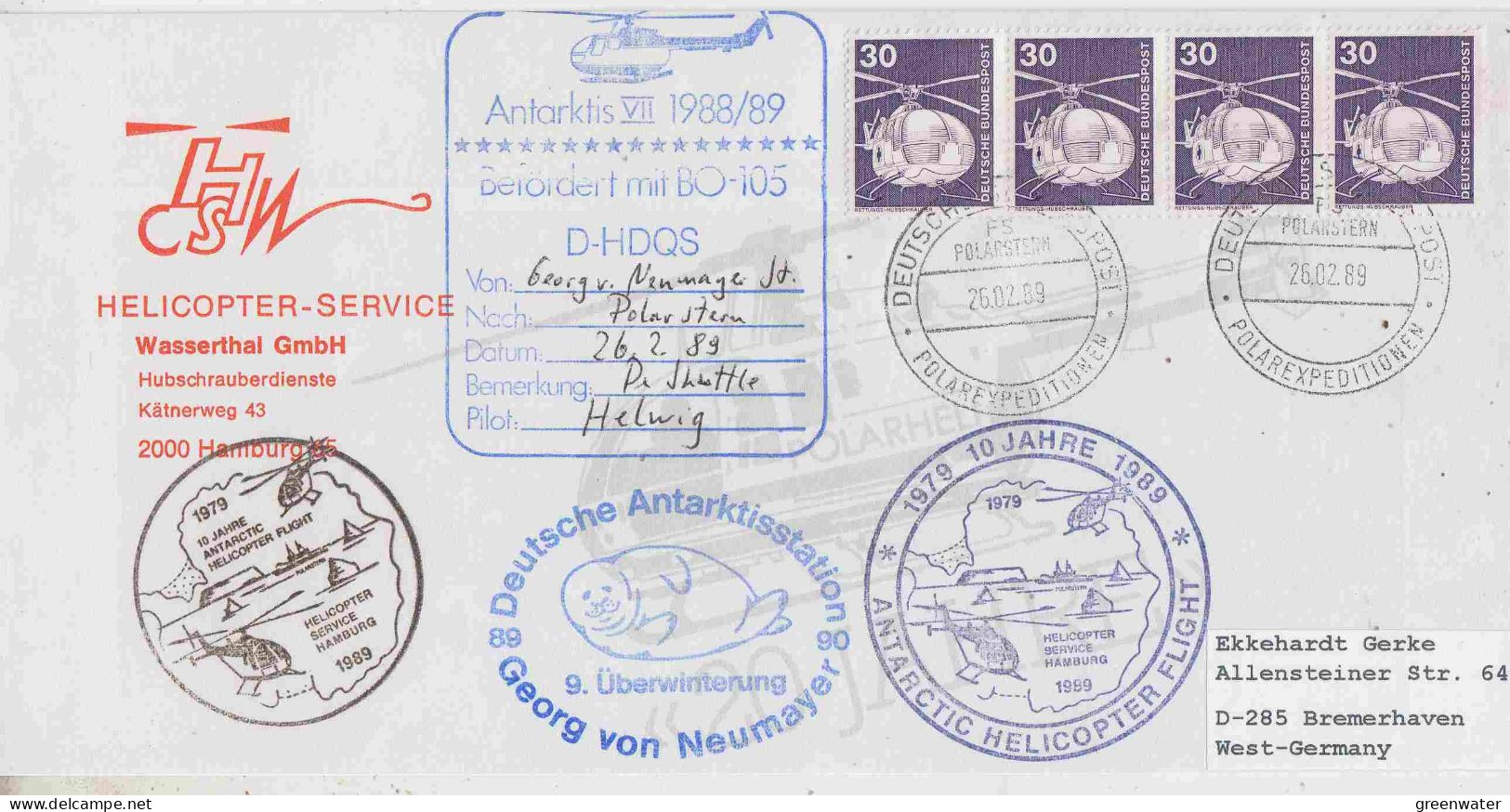 Germany Polarstern Antarctic Flight From G. Von Neumayer To Polarstern 26.02.1989 (PT160B) - Polar Flights