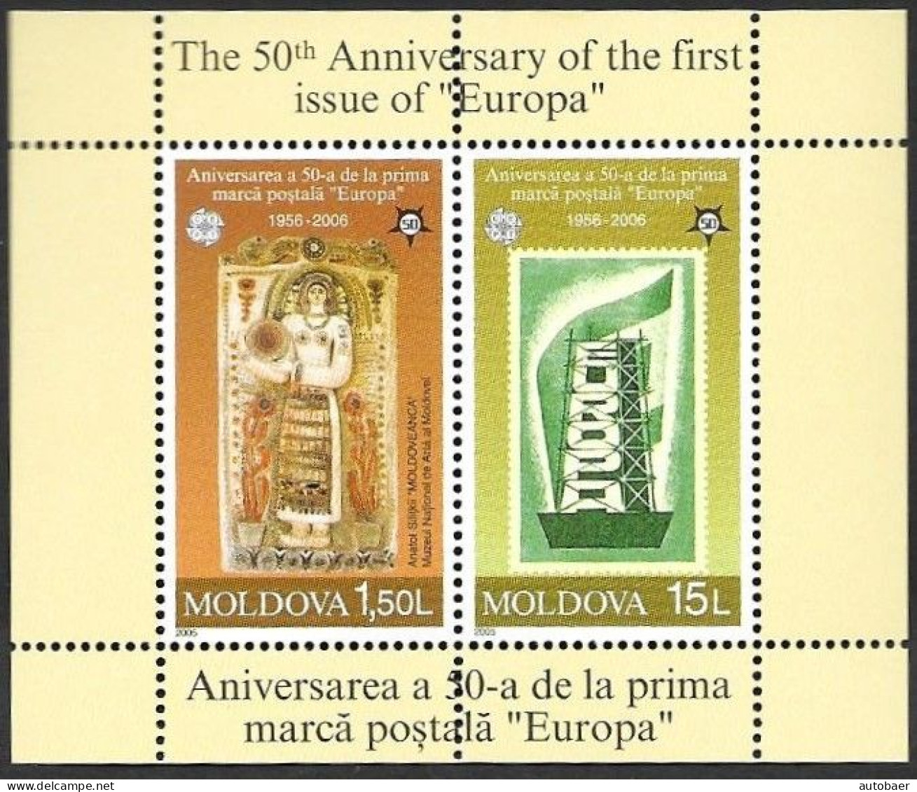 Moldova 2005 2006 50 Years Europa Cept Stamps Mi.no. Bl. 33 (518-19) MNH ** Postfrisch Neuf - 2005