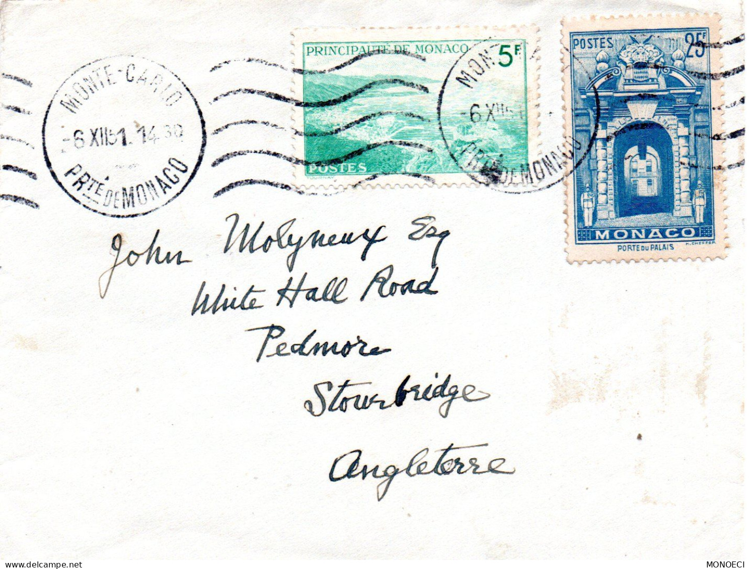 MONACO -- MONTE CARLO -- Enveloppe -- 5 F. & 25 F. Pour L' Angleterre - Used Stamps