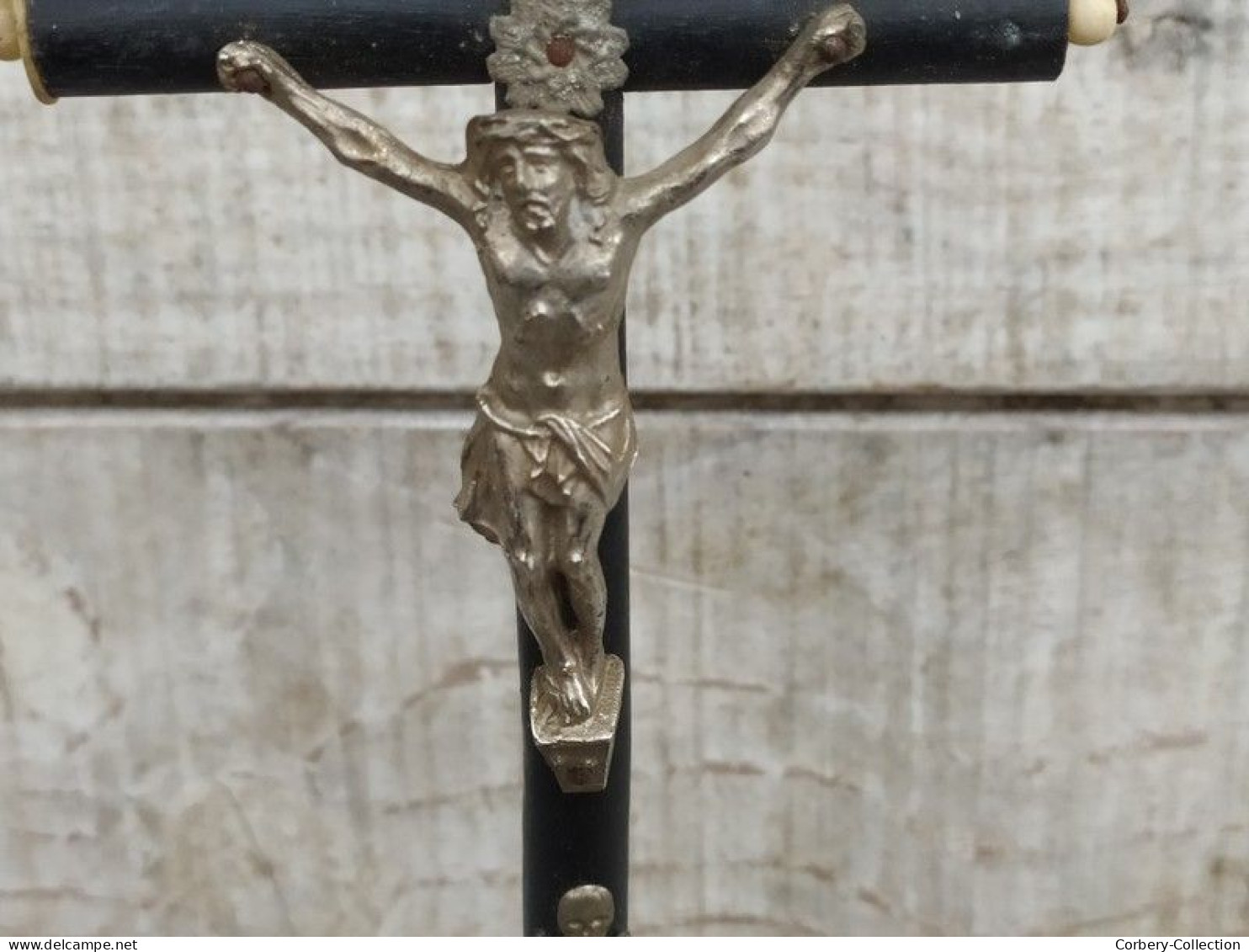 Ancien Crucifix Bois Noirci Napoléon III / Religion Religieux Christ Croix Cabinet De Curiosité - Arte Religioso