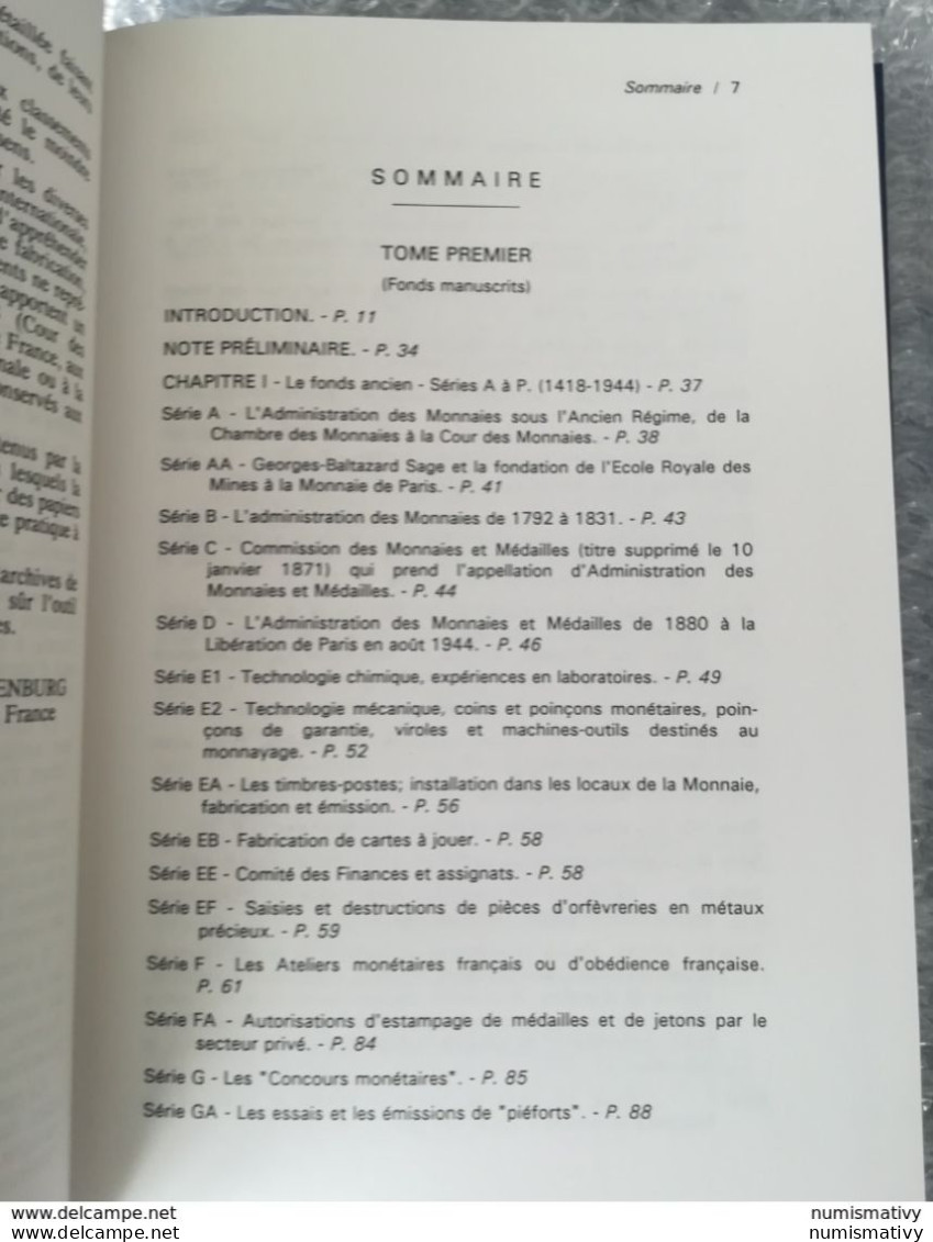 2 Catalogue Des Fonds D'archives De La Monnaie De Paris Tome 1 & 2 - Pruebas