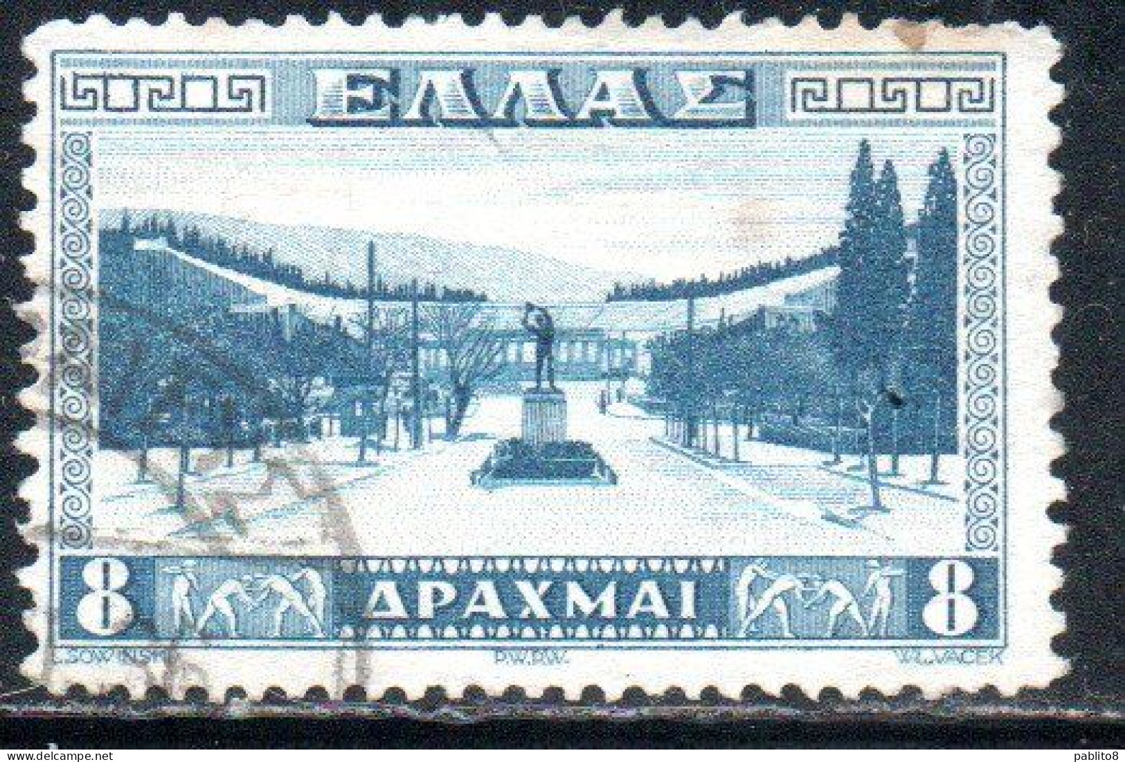 GREECE GRECIA HELLAS 1934 APPROACH TO ATHENS STADIUM 8d USED USATO OBLITERE' - Gebruikt