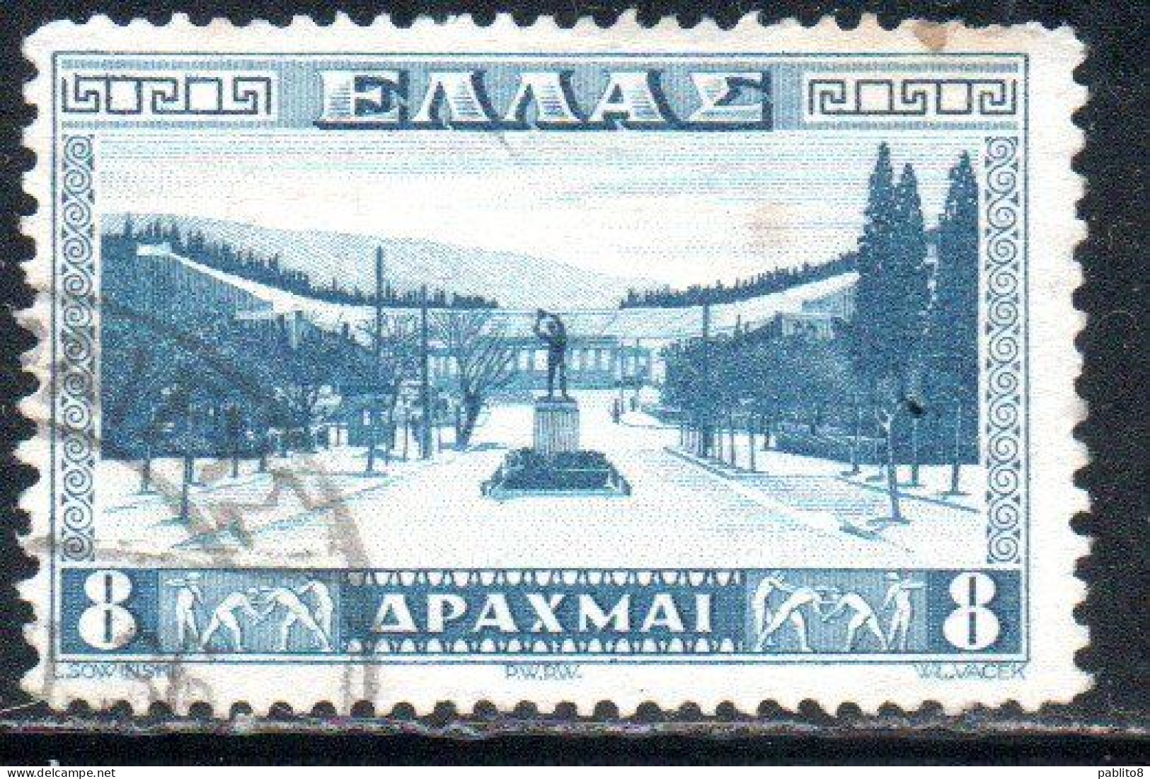 GREECE GRECIA HELLAS 1934 APPROACH TO ATHENS STADIUM 8d USED USATO OBLITERE' - Used Stamps