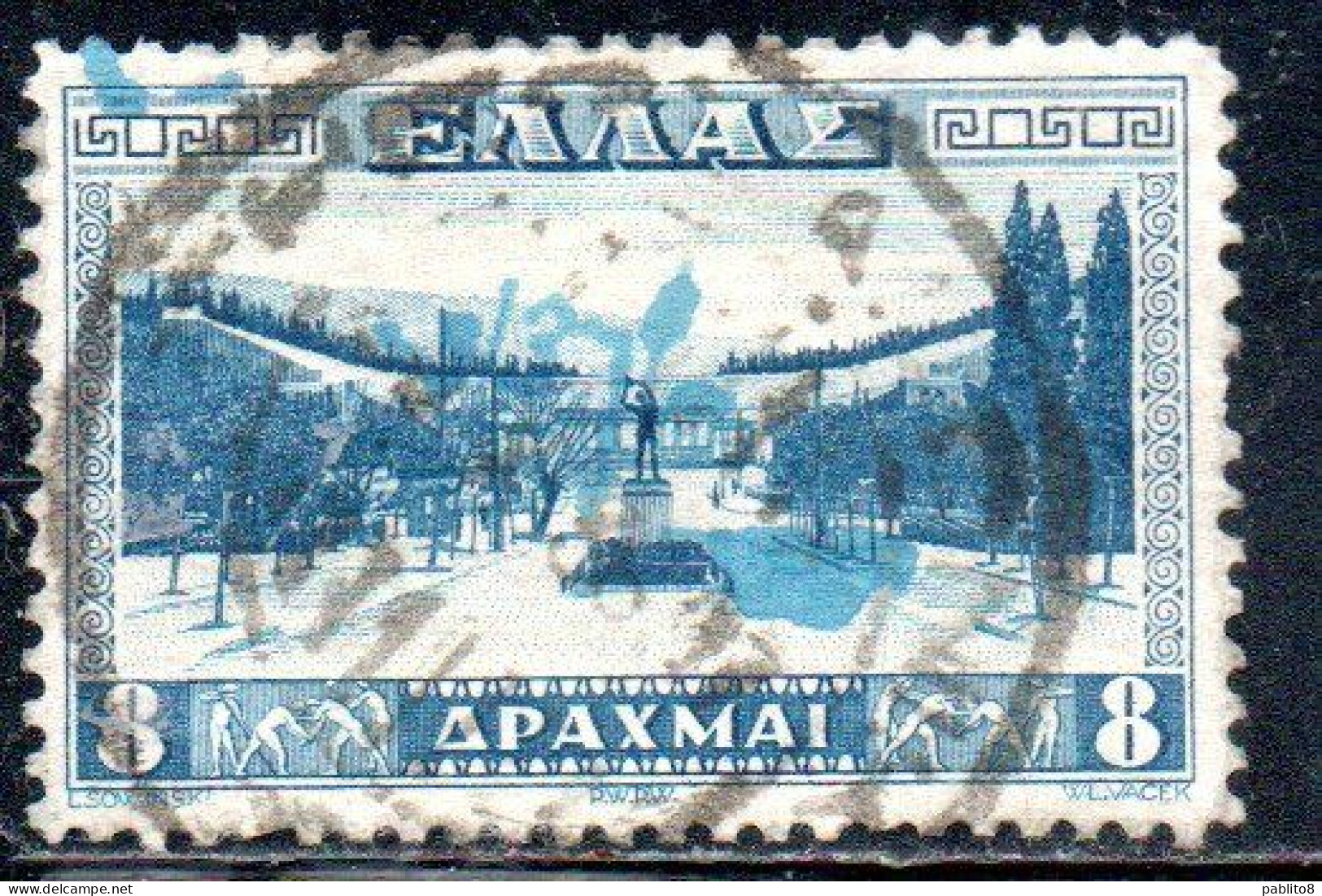 GREECE GRECIA HELLAS 1934 APPROACH TO ATHENS STADIUM 8d USED USATO OBLITERE' - Gebruikt