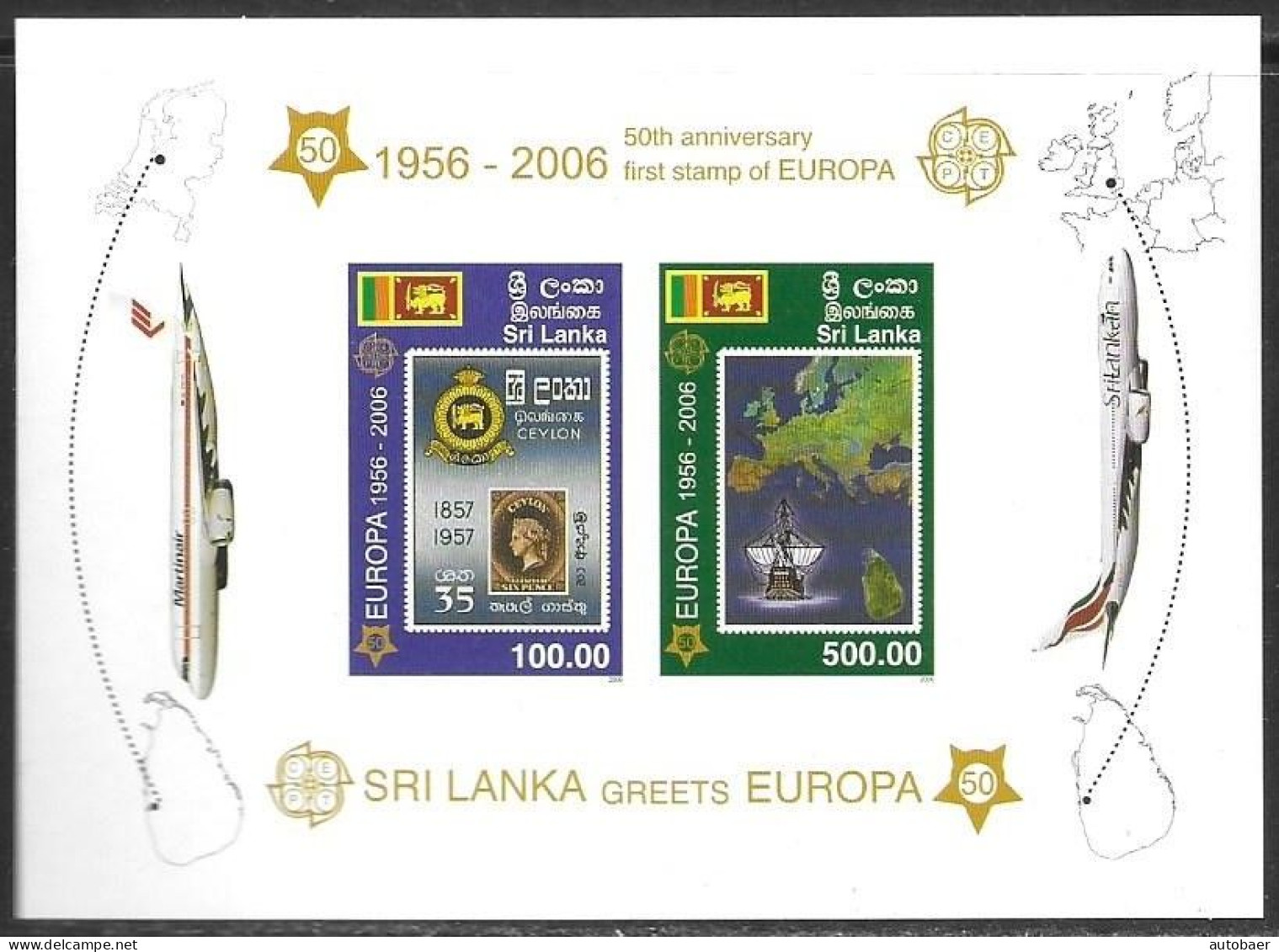 Sri Lanka Srilanka 2006 50 Years Europa Cept Stamps Mi.no. Bl. 102U (1525-26) MNH ** Neuf Unperforated Non-dentelé !! - Sri Lanka (Ceylan) (1948-...)