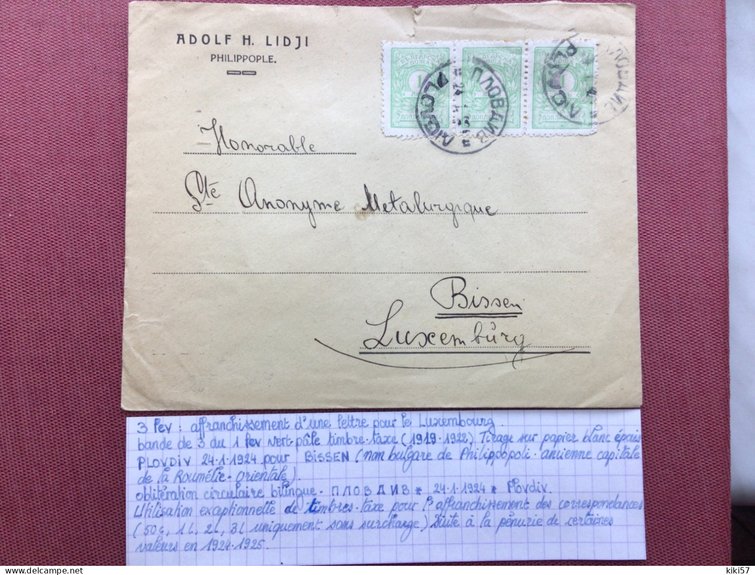 BULGARIE Pour LE LUXEMBOURG Enveloppe 1924 Voir Descriptif Sur Photo - Enveloppes