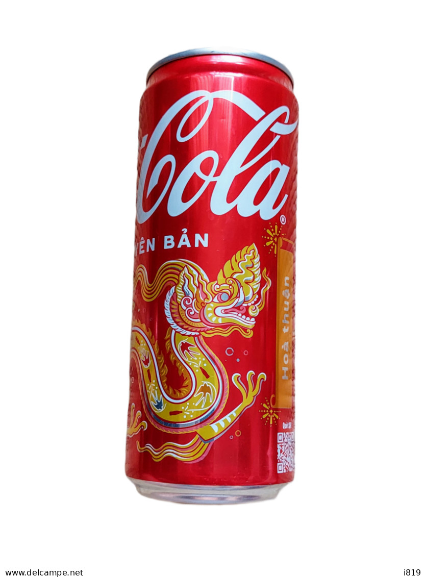 2024 Vietnam Coca Cola New Year Dragon 1 Classic 320ml Empty Cans Open Small Holes Bottom - Latas