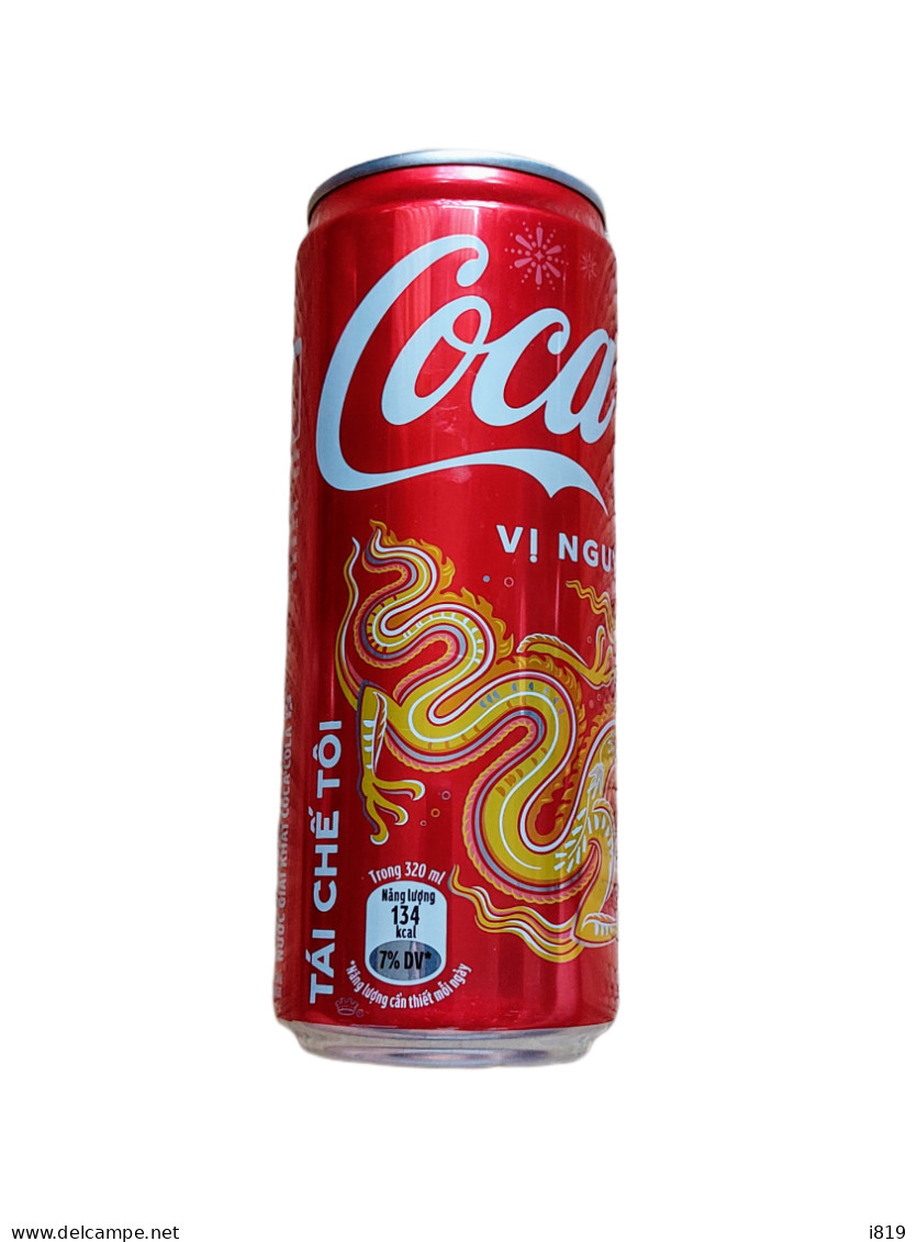 2024 Vietnam Coca Cola New Year Dragon 1 Classic 320ml Empty Cans Open Small Holes Bottom - Blikken