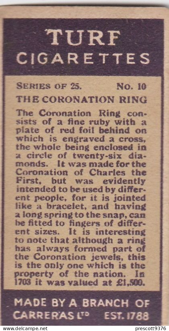 10 The Coronation Ring  - Carreras Cigarette Card - Regalia Series 1925 - Royalty - Player's
