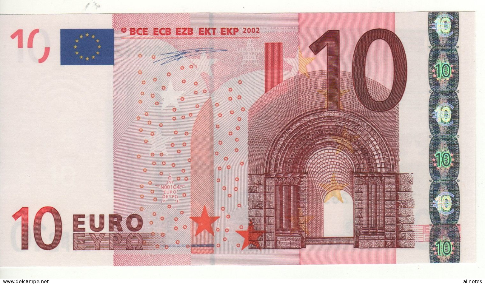 10 EURO  "Y"  GREECE      Firma Duisenberg      N 001 G4  /  FDS - UNC - 10 Euro