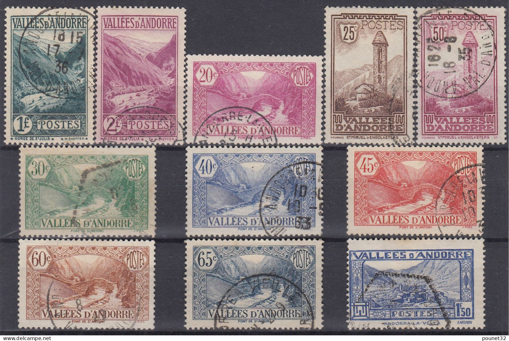 TIMBRE ANDORRE JOLI LOT DE PAYSAGES DES ANNEES 30 OBLITERATIONS CHOISIES - COTE + DE 100 € - Used Stamps