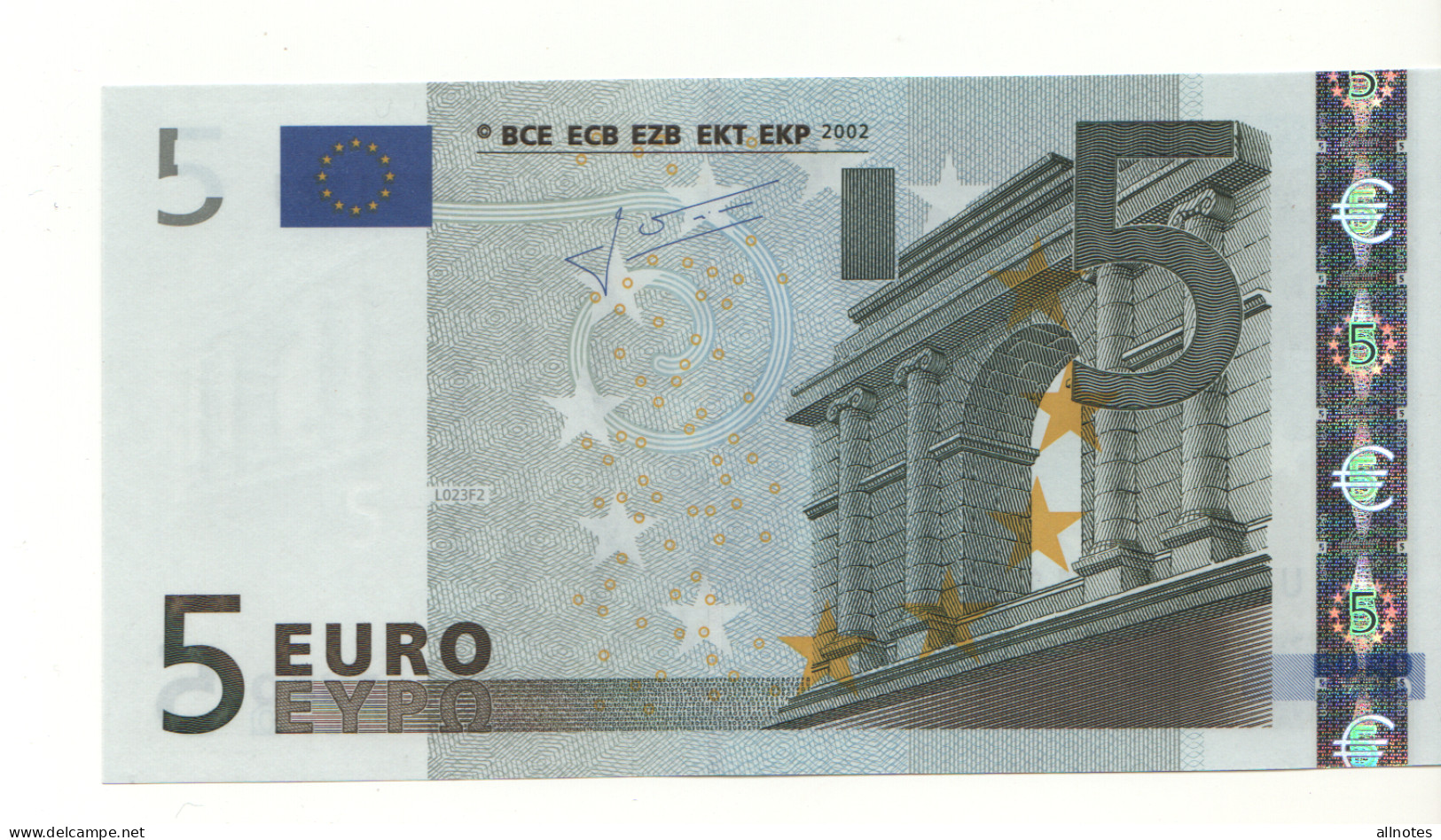 5 EURO  "U" Francia    Firma Trichet     L 023 F2  Ch. 61  /  FDS - UNC - 5 Euro