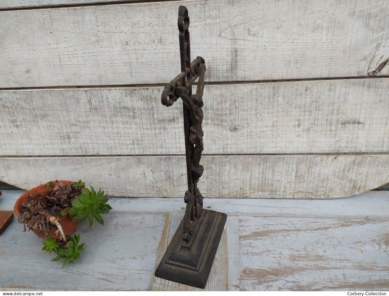 Grande Croix Crucifix D'Autel XIXème En Fonte Eglise Christ - Art Religieux