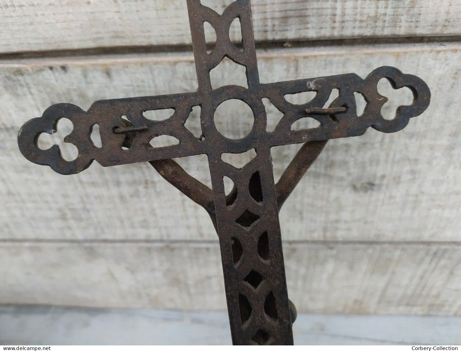 Grande Croix Crucifix d'Autel XIXème en Fonte Eglise Christ