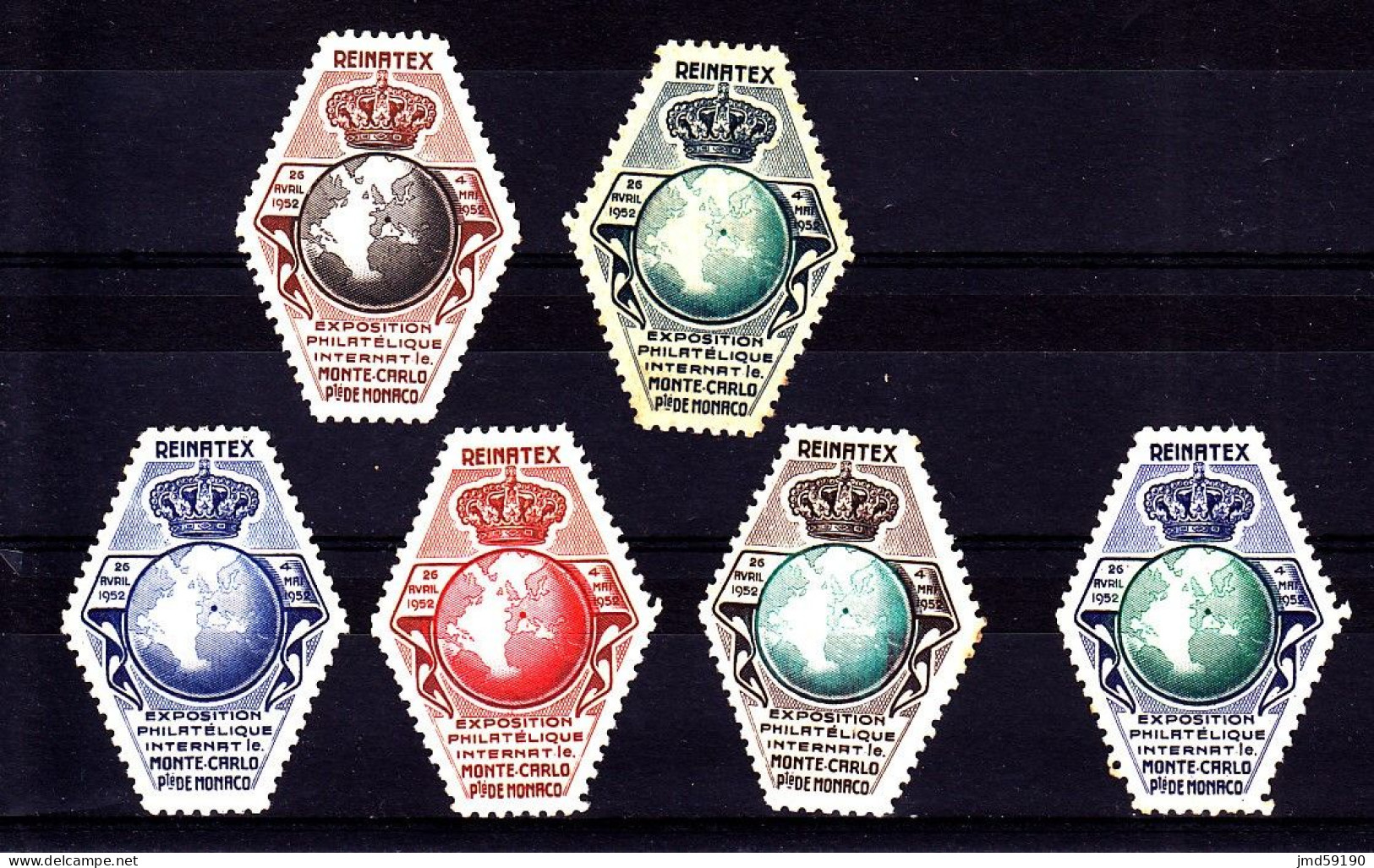 6 Vignettes Neuves** / * EXPOSITION PHILATELIQUE REINATEX 1952 MONACO - Philatelic Fairs