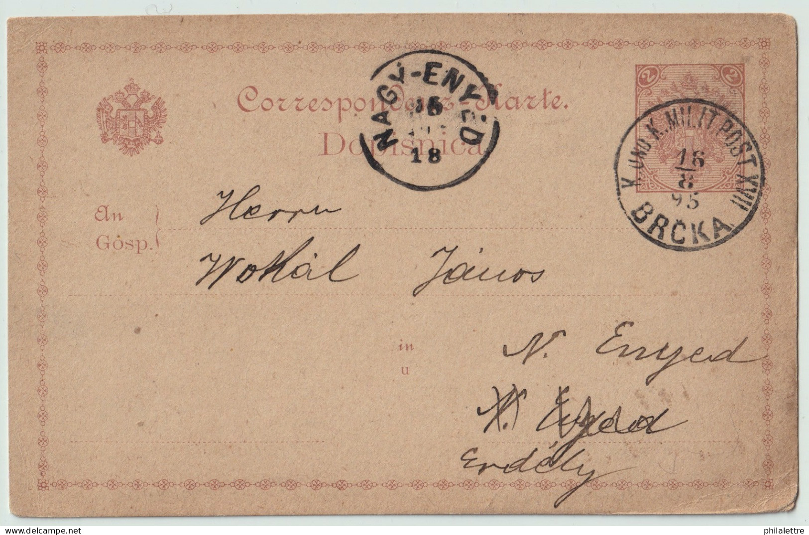 BOSNIE-HERZÉGOVINE / BOSNIA 1895 2kr Postal Card Used K.u.K. MILIT POST XVII / BRCKA To NAGY-ENYED, Hungary - Bosnien-Herzegowina