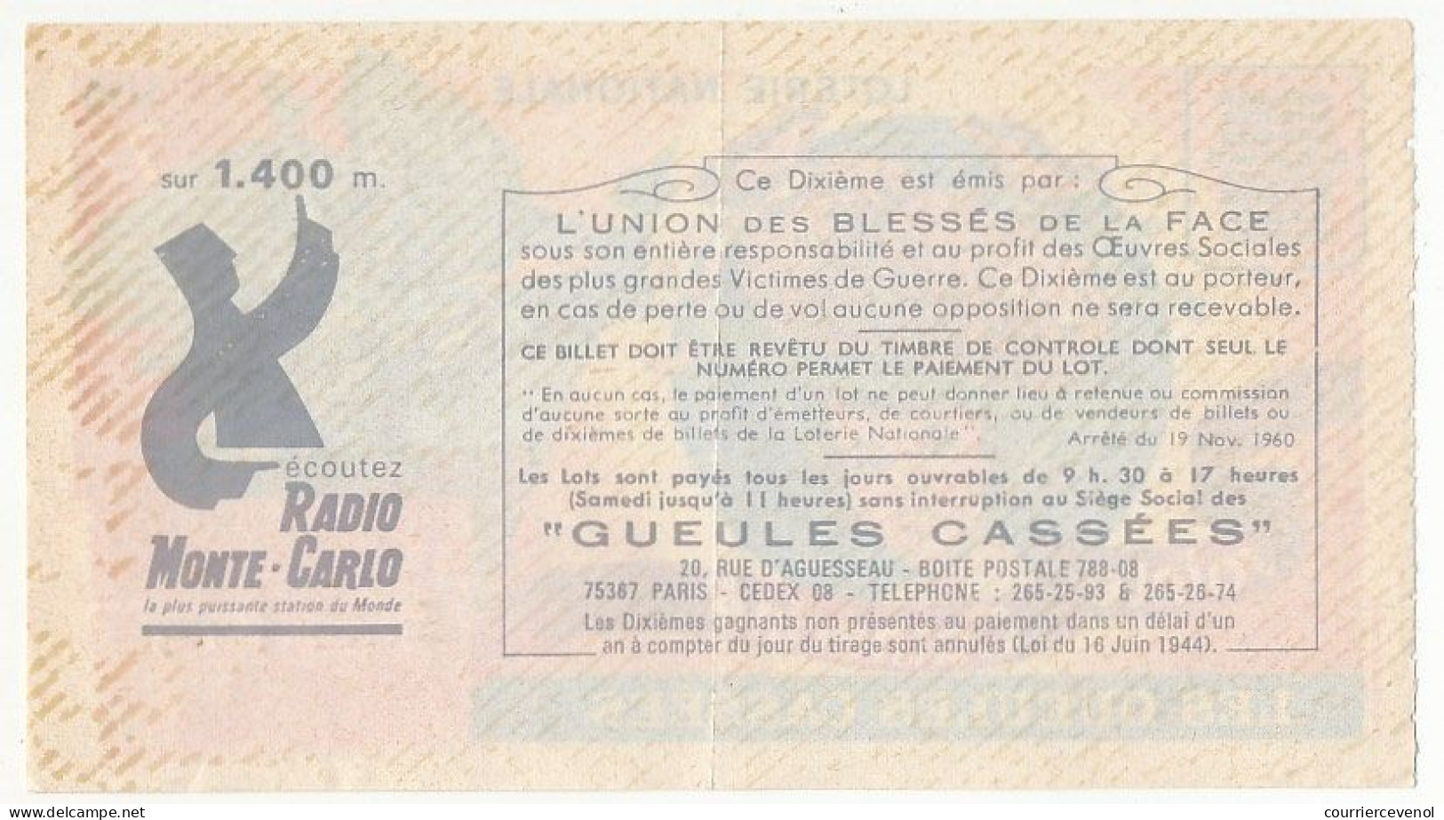 FRANCE - Loterie Nationale - Tranche Spéciale Sainte Catherine - Les Gueules Cassées - 1/10ème 55ème Tranche 1975 - Biglietti Della Lotteria