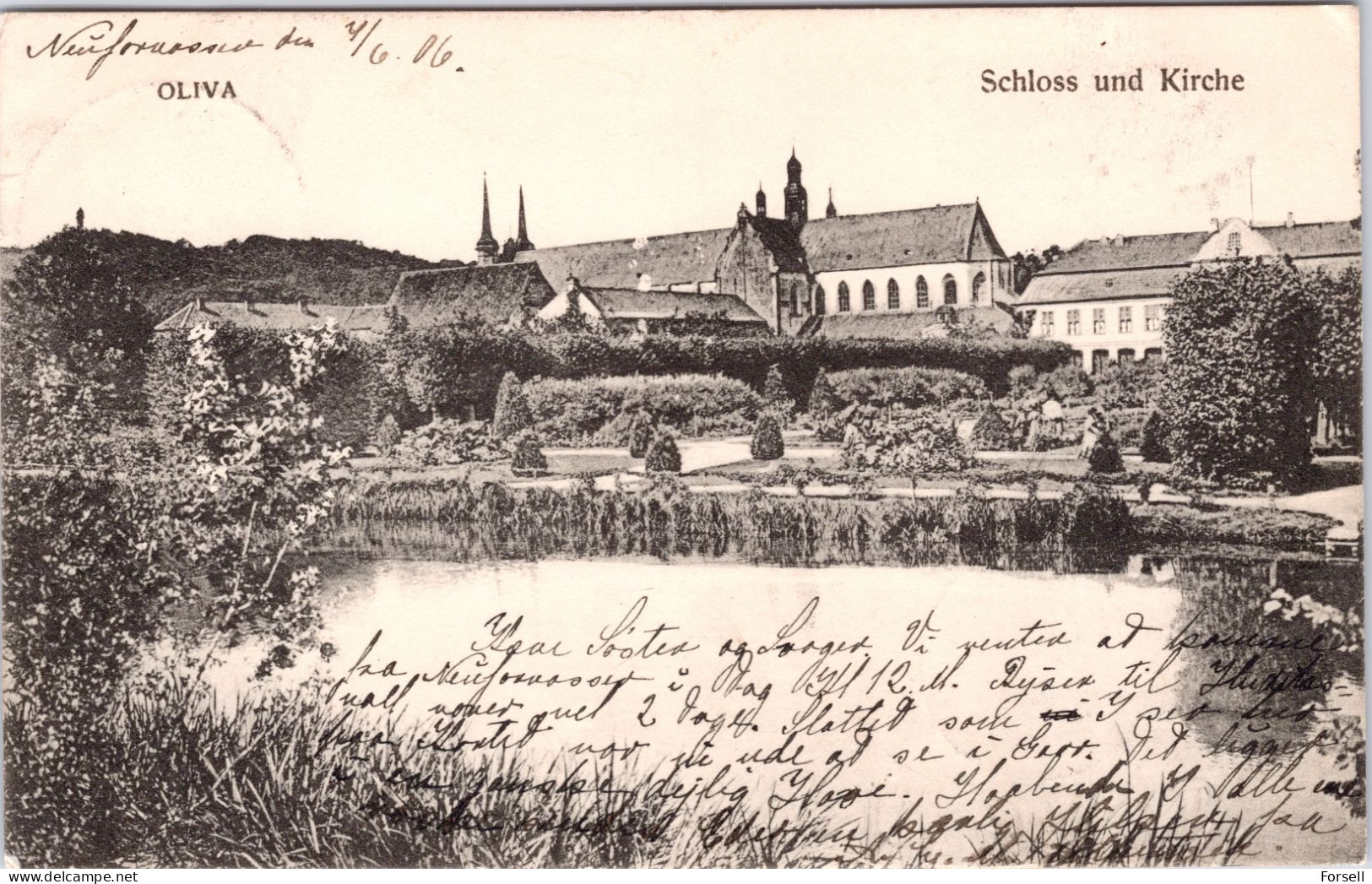 Oliva , Schloss Und Kirche (Gelaufen 1906 , Stempel: Neufahrwasser , Nach Dänemark Verschickt) - Danzig