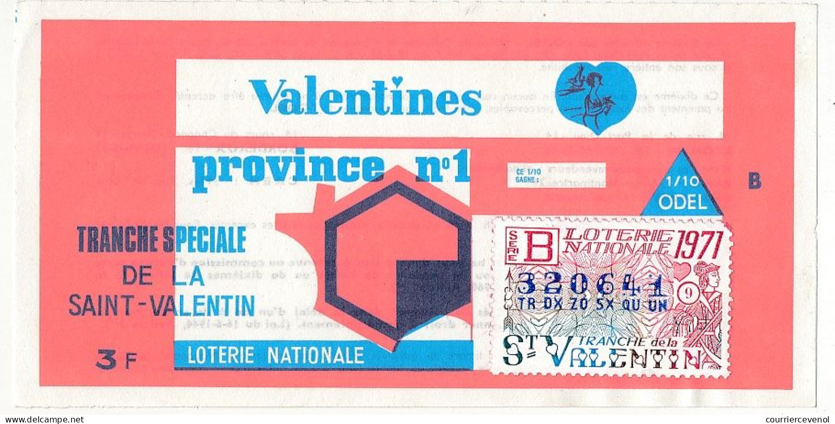 FRANCE - Loterie Nationale - Tranche Spéciale Saint Valentin - Valentines - ODEL - 1/10ème 1971 - Série B - Lotterielose