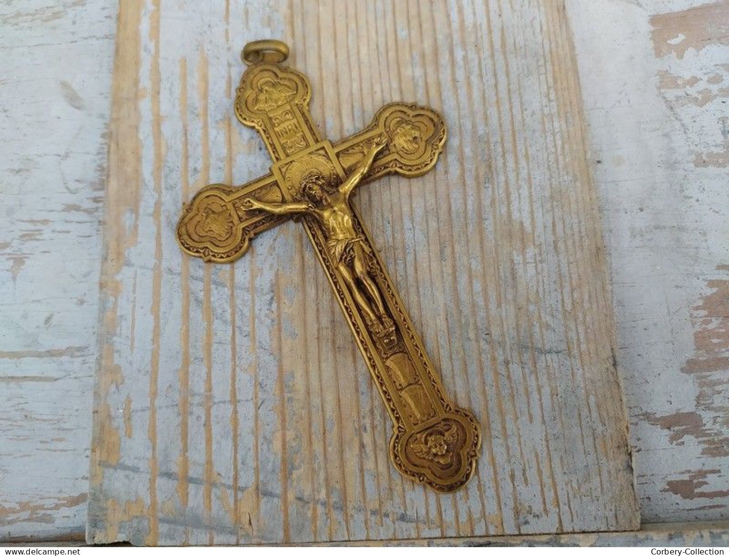 Ancienne Croix Crucifix Christ Jésus Bronze Doré / Religieux Religious - Religieuze Kunst