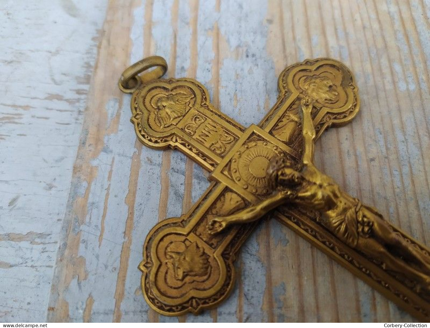 Ancienne Croix Crucifix Christ Jésus Bronze Doré / Religieux Religious