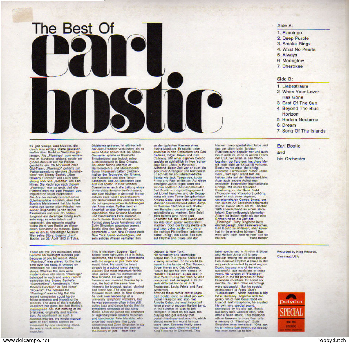 * LP *  THE BEST OF EARL BOSTIC (Holland 1963 - Jazz