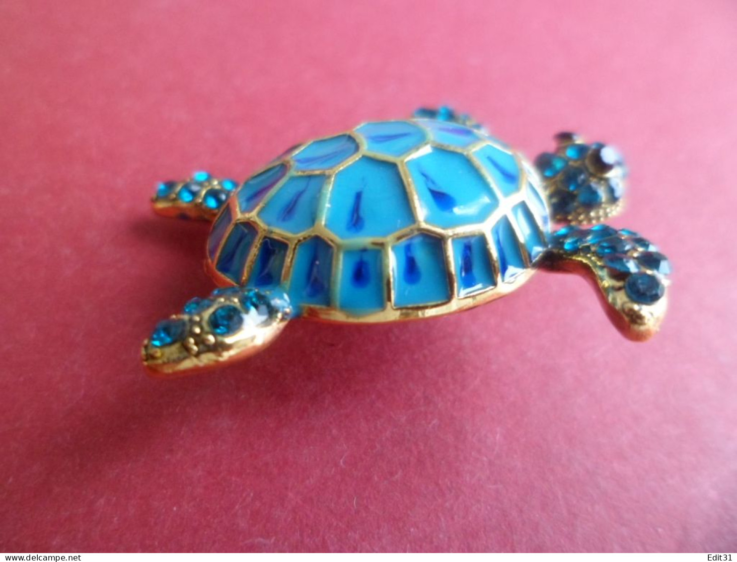 Broche Strass Verts Yeux Noirs - Animal Tortue Carapace Cloisonnée - - Spille