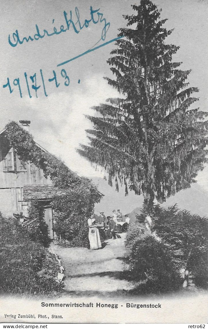 HONEGG ► Sommerwirtschaft Honegg Beim Bürgenstock Mit Touristen Auf Der Terrasse Anno 1913    ►RAR◄ - Ennetbürgen