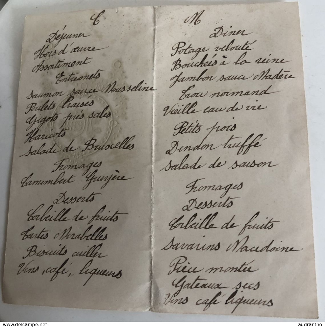 Menu De Mariage 3 Mars 1936 Madeleine Marchand Et Edouard Chauvet - Mariage